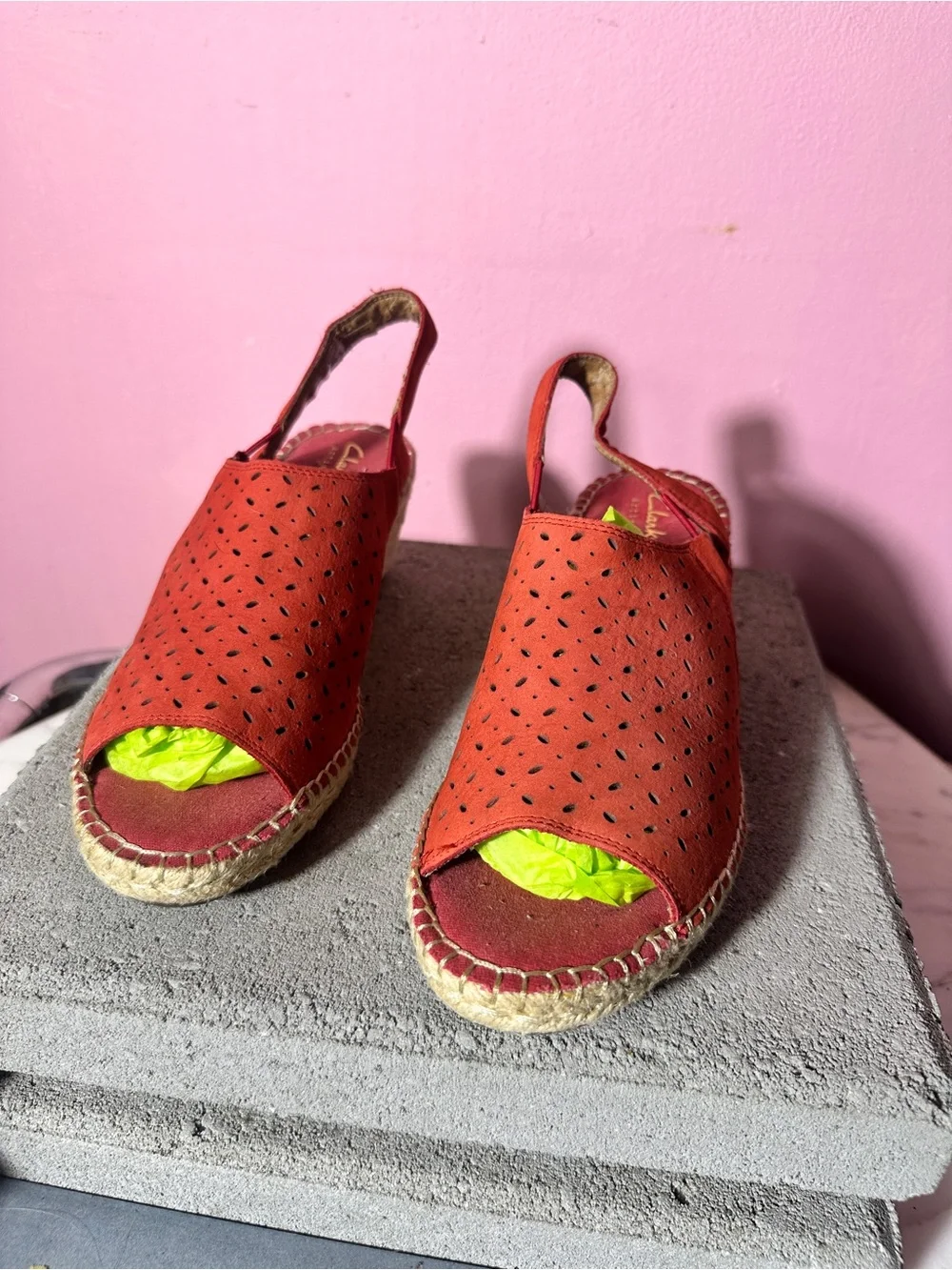 Clarks Coral Perforated Suede Espadrille Wedge Sandals
